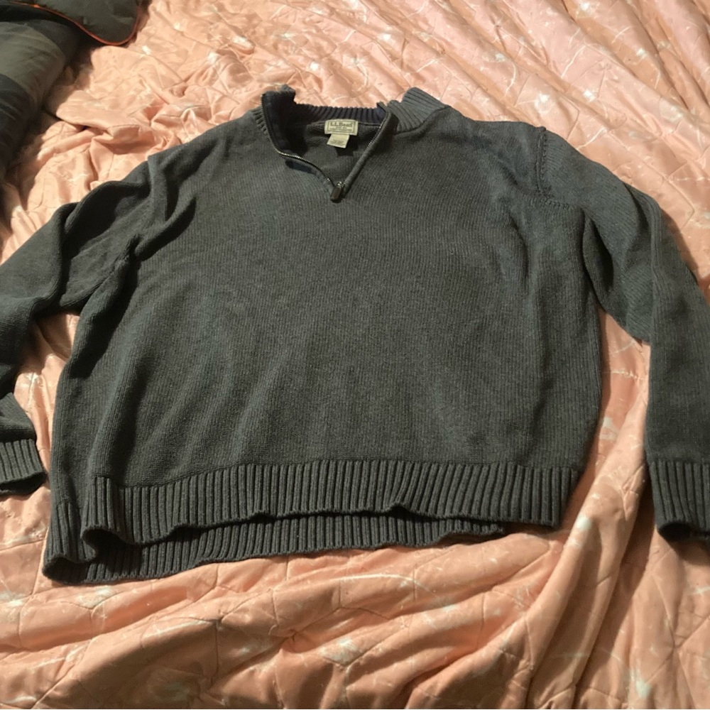 L.L. Bean Men's Charcoal Quarter Zip Cotton Sweater